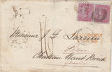 144621 1856 MAIL LONDON TO PESSAC, GIRONDE, FRANCE PAIR 4d CARMINE SMALL GARTER (SG62).