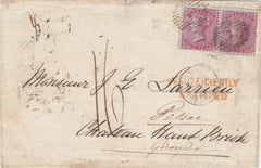 144621 1856 MAIL LONDON TO PESSAC, GIRONDE, FRANCE PAIR 4d CARMINE SMALL GARTER (SG62).