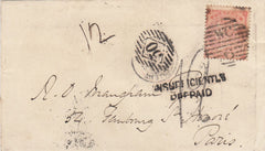 144626 1862 UNDERPAID MAIL LONDON TO PARIS 4d (SG80) 'INSUFFICENTLY/PREPAID' HANDSTAMP.