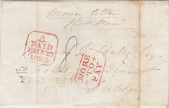 144631 1828 'MONEY LETTER' THOMASTOWN, CO KILKENNY TO DUBLIN 'FRANKFORD/60' MILEAGE MARK AND BOXED 'MORE/+ TO +/PAY' HANDSTAMP.