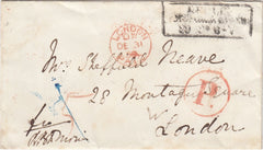 144634 1859 MAIL BERN TO LONDON WITH CIRCULAR 'P.' HANDSTAMP IN RED.