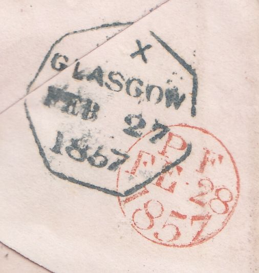 144635 1857 MAIL GLASGOW TO LONDON 1d (SG29) 'FRANKLIN PLACE' SCOTS LOCAL CANCELLATION TYPE VIII.