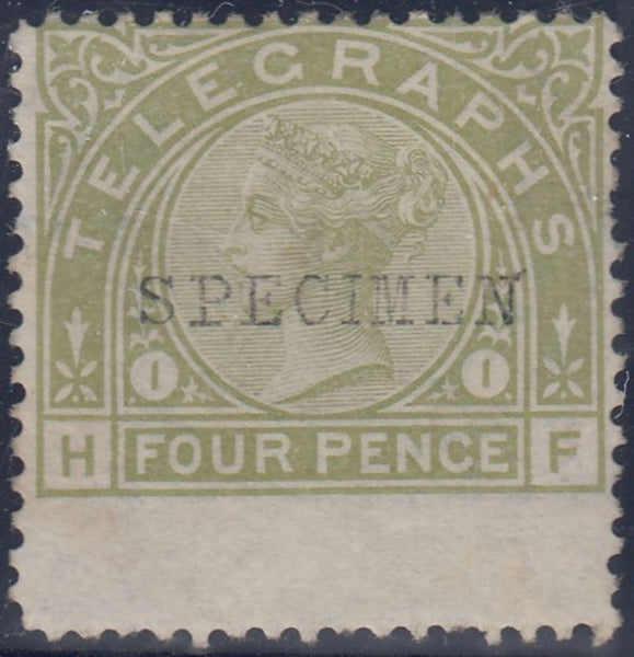 144646 1877 4d TELEGRAPH SAGE-GREEN 'SPECIMEN' TYPE 9 (T5s/L211s) GOOD UNUSED.