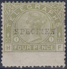 144646 1877 4d TELEGRAPH SAGE-GREEN 'SPECIMEN' TYPE 9 (T5s/L211s) GOOD UNUSED.