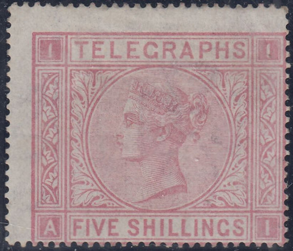 144649 1875 5s TELEGRAPH PALE ROSE PLATE 1 WMK MALTESE CROSS (T13/L231) UMUSED.