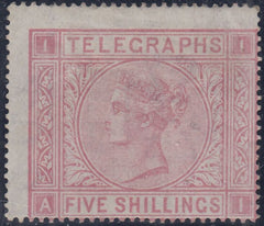 144649 1875 5s TELEGRAPH PALE ROSE PLATE 1 WMK MALTESE CROSS (T13/L231) UNUSED.