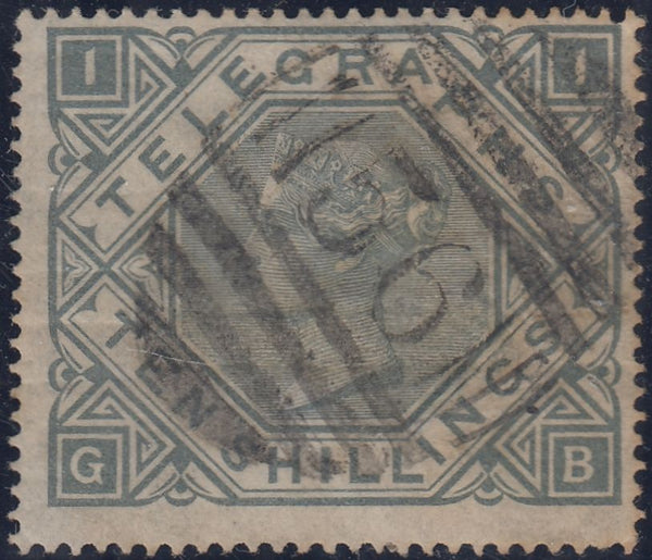 144650 1877 10s TELEGRAPH GREY-GREEN (T16/L235) GOOD USED.