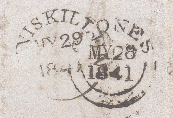 144657 1841 MAIL CLONES, CO. MONAGHAN, IRELAND TO ENNISKILLEN FINE TO VERY FINE 1d RED PLATE 1b (SG7)(FA).