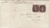 144658 1841 MAIL DUBLIN TO LISMORE, COUNTY WATERFORD FINE PAIR 1d RED PL.8 (SG7).