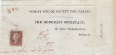 144659 1841 LARGE PART WRAPPER STRABANE, COUNTY TYRONE TO DUBLIN VERY FINE 1d RED PL.8 (SG7) (QH).
