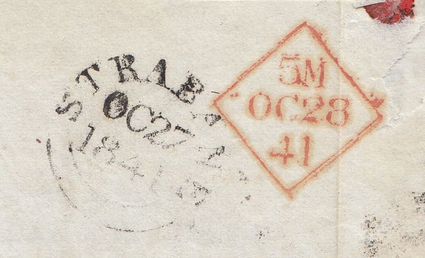 144659 1841 LARGE PART WRAPPER STRABANE, COUNTY TYRONE TO DUBLIN VERY FINE 1d RED PL.8 (SG7) (QH).
