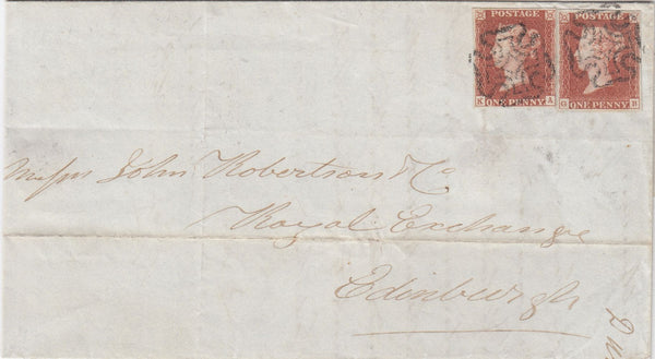 144660 1842 MAIL DUNDEE TO EDINBURGH 1d REDS PL.8 (SG7) x TWO LETTERED KA AND GB.