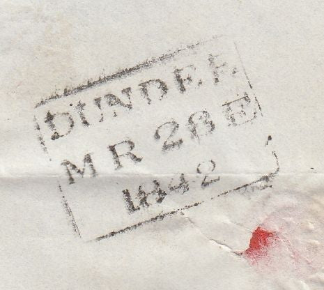 144660 1842 MAIL DUNDEE TO EDINBURGH 1d REDS PL.8 (SG7) x TWO LETTERED KA AND GB.