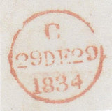 144664 1834 MAIL HADDINGTON, EAST LOTHIAN TO LONDON WITH 'HADDINGTON/PENNY POST' AND '1' HANDSTAMPS IN BLUE.