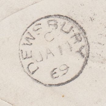 144668 1869 MAIL LONDON TO DEWSBURY 1d PL.102 (SG43) CIRCULAR 'TOO-LATE' HANDSTAMP.