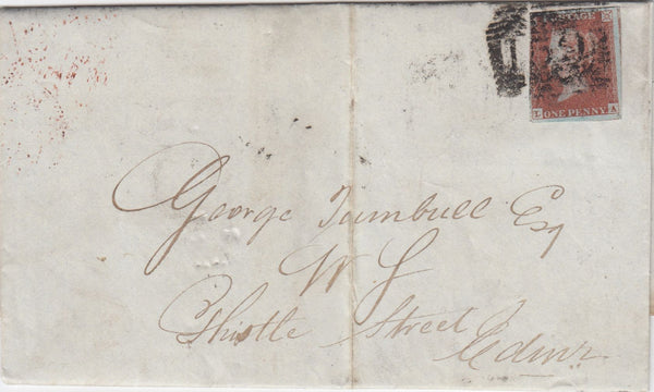 144669 1845 MAIL GLASGOW TO EDINBURGH 1d (SG8) 'MAE WEST' 'TOO LATE' HANDSTAMP.
