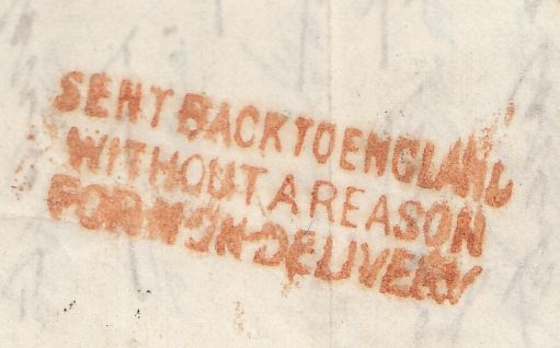 144670 1852 MAIL BATH, SOMERSET TO OHIO, NORTH AMERICA WITH 'SENT BACK TO ENGLAND/WITHOUT A REASON/FOR NON DELIVERY' HANDSTAMP.