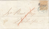 144671 1849 MAIL NORWICH TO DARLINGTON, POST PAID 1d(SG8), STAMP FALLEN OFF,  HANDSTAMPED 'Prepaid' (NK322), ADDDITIONAL CHARGE CANCELLED AND STAMP SUBSEQUENTLY FOUND AND REAFFIXED.