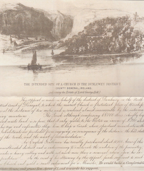 144677 1848 EXCEPTIONAL ILLUSTRATED PRINTED ILLUSTRATED LETTER REQUESTING FUNDS TO BUILD A CHURCH FROM FALCARAGH, COUNTY DONEGAL TO KEIGHLEY, YORKSHIRE.