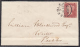 144679 1863 MOURNING ENVELOPE INNERLEITHEN, SCOTTISH BORDERS TO PEEBLES 1d  PL.51 (SG42) CANCELLED 'PEEBLES' DATE STAMP.