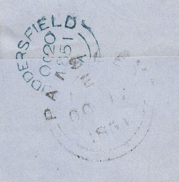 144682 1851 LARGE PART WRAPPER PAISLEY TO HUDDERSFIELD 1d PL.111 (SG8) FINE USED.