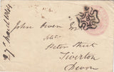 144684 1844 PENNY PINK ENVELOPE LONDON TO TIVERTON, DEVON LONDON No.'8' IN MALTESE CROSS.