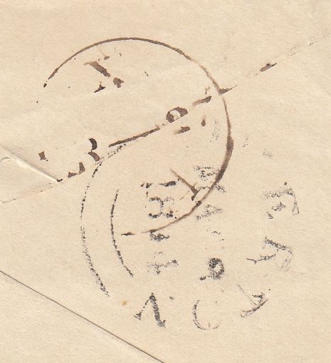 144684 1844 PENNY PINK ENVELOPE LONDON TO TIVERTON, DEVON LONDON No.'8' IN MALTESE CROSS.
