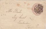 144685 1844 PENNY PINK ENVELOPE LONDON TO TENTERDEN, KENT LONDON No. '8' IN MALTESE CROSS, ALSO WAFER SEAL ON REVERSE.