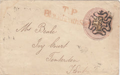 144685 1844 PENNY PINK ENVELOPE LONDON TO TENTERDEN, KENT LONDON No. '8' IN MALTESE CROSS, ALSO WAFER SEAL ON REVERSE.