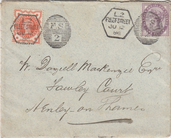 144686 1888 LATE FEE MAIL FLEET STREET TO HENLEY ON THAMES, FLEET STREET 'L.2' DUPLEX.