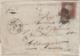144689 1846 MAIL LONDON TO GLASGOW 1d (SG8) 'MAE WEST' 'TOO LATE' HANDSTAMP.