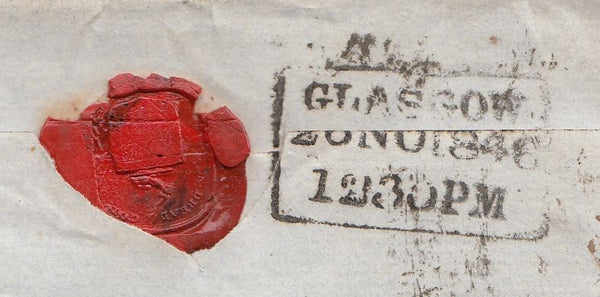 144689 1846 MAIL LONDON TO GLASGOW 1d (SG8) 'MAE WEST' 'TOO LATE' HANDSTAMP.