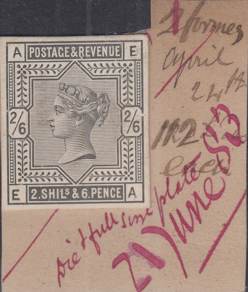 144691 1883 2/6 LILAC (SG175/178) DIE PROOF EX DE LA RUE ARCHIVES STRIKING BOOK.
