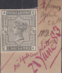 144691 1883 2/6 LILAC (SG175/178) DIE PROOF EX DE LA RUE ARCHIVES STRIKING BOOK.