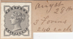 144693 1880 ½d 'PROVISIONAL  ISSUE' (SG164) DIE PROOF EX DE LA RUE ARCHIVE STRIKING BOOK.