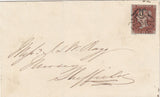 144695 1843 MAIL LONDON TO SHEFFIELD 1d (SG8) No.'8' IN CROSS (SPEC B1uh), WAFER SEAL ON REVERSE.