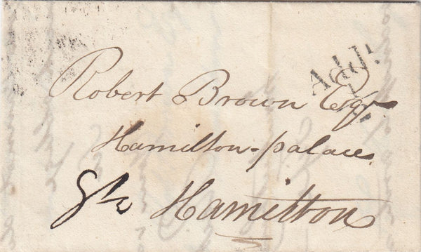 144700 1832 MAIL INVERKEITHING, FIFE TO HAMILTON 'Addt/½' HANDSTAMP.
