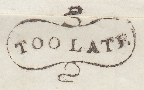 144709 1844 MAIL ARBROATH TO DUNDEE 1d (SG8) 'MAE WEST' 'TOO LATE' HANDSTAMP.