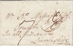 144711 1780 MAIL 'BRAZIERS' APPARENTLY BERKHAMSTEAD, HERTS TO HORNCASTLE, LINCS CHARGED '7' WITH VERY FINE 'In all' HANDSTAMP (L260).