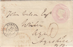 144717 1844 PENNY PINK ENVELOPE USED HONFLEUR, FRANCE TO AYR, SCOTLAND.