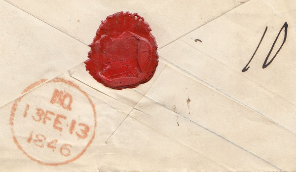 144718 1846 PENNY PINK ENVELOPE USED IN FRANCE FROM BOULOURS SUR MER TO HOLBORN, LONDON .