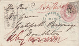144719 1851 PENNY PINK ENVELOPE YORK TO HAMBLETON, NORTH YORKS REDIRECTED TO THIRSK WITH BOXED 'MISSENT/TO/EDINBURGH' HANDSTAMP IN BLUE.