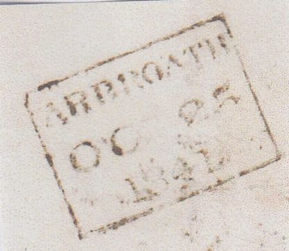 144720 1841 LARGE PART WRAPPER ARBROATH TO EDINBURGH 1d RED PLATE ELEVEN (SG7) (RI) ARBROATH MALTESE CROSS.