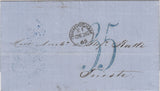 144723 1865 UNPAID MAIL BIRMINGHAM TO TRIESTE WITH '35' KREUZER CHARGEMARK/HANDSTAMP IN BLUE.