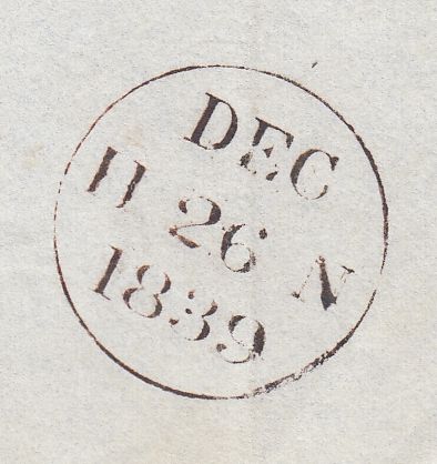 144726 1839 UNIFORM FOURPENNY POST 26TH DECEMBER EDINBURGH TO LONDON WITH VERY FINE HANDSTAMP '4'.