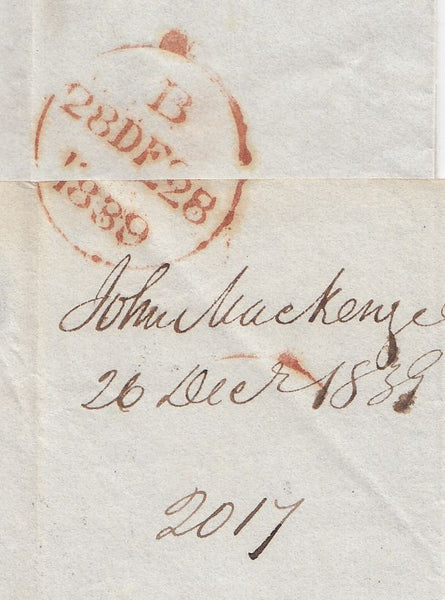 144726 1839 UNIFORM FOURPENNY POST 26TH DECEMBER EDINBURGH TO LONDON WITH VERY FINE HANDSTAMP '4'.