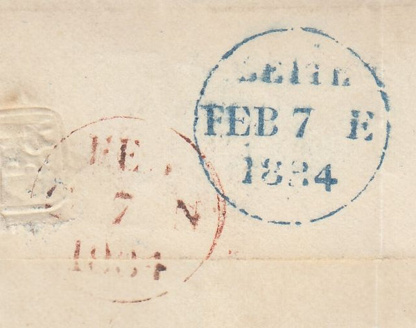 144728 1834 MAIL LEITH TO EDINBURGH, UNPAID WITH LEITH HANDSTAMP '2' CHARGEMARK IN BLUE.