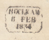 144728 1834 MAIL LEITH TO EDINBURGH, UNPAID WITH LEITH HANDSTAMP '2' CHARGEMARK IN BLUE.