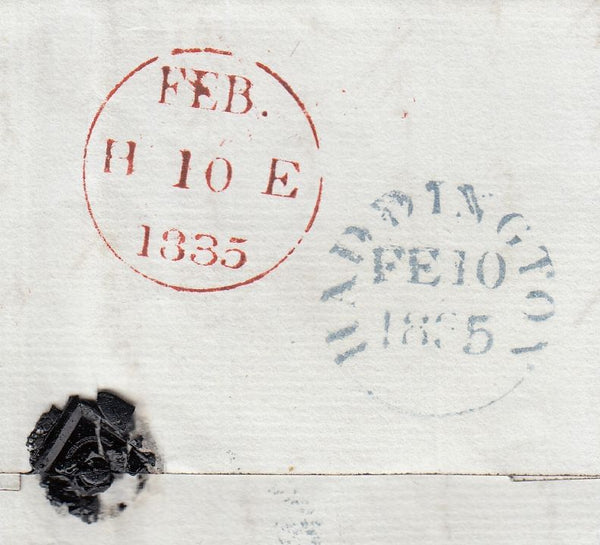 144730 1835 FREE MAIL HADDINGTON, EAST LOTHIAN TO DUBLIN 'HADDINGTON/PENNY POST' HANDSTAMP AND '1' CHARGEMARK BOTH IN BLUE.