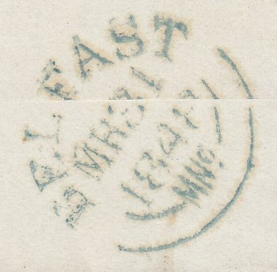 144732 1848 MAIL DROGHEDA TO EDINBURGH WITH VERY FINE 'PAID AT DROGHEDA/1d' HANDSTAMP IN RED.